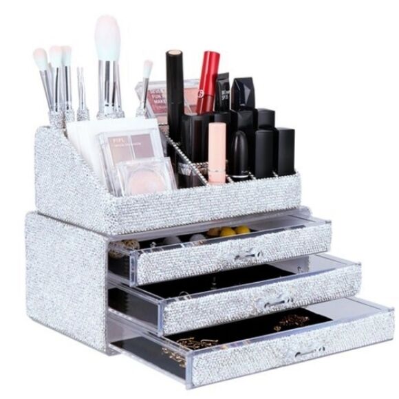 Glitz & Glam Wake Up Rhinestone Makeup Organizer - Picture 1 of 13